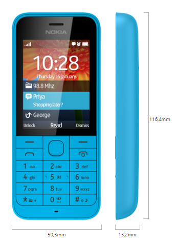 Nokia 220 boyutları