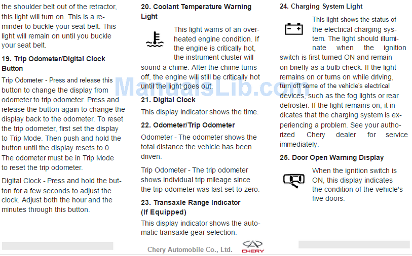 chery gösterge ikaz lambaları anlamları pdf manual